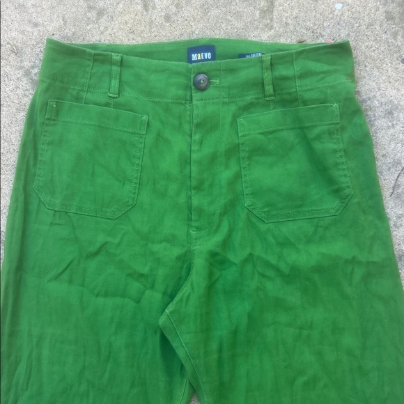 Maeve Anthropologie The Colette Crop Wide Leg Linen Green Pant Women's Size 32 - Picture 3 of 10
